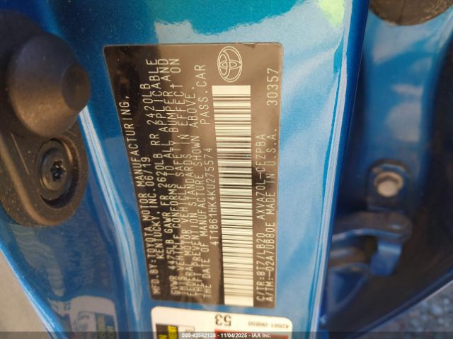 2019 TOYOTA CAMRY 4T1B61HK4KU275574 Photo 8