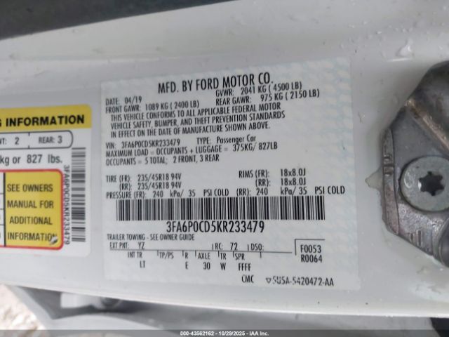 2019 FORD FUSION 3FA6P0CD5KR233479 Photo 8