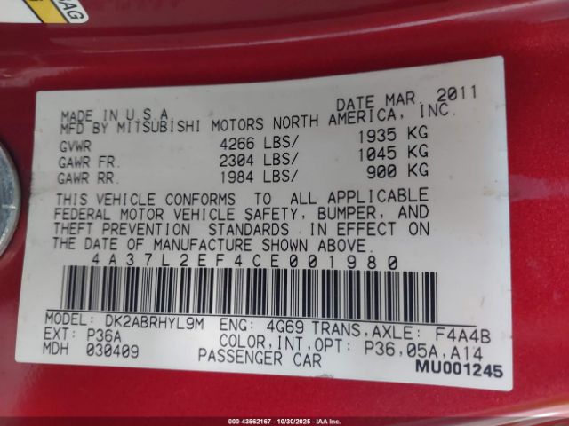 2012 MITSUBISHI ECLIPSE SPYDER 4A37L2EF4CE001980 Photo 8