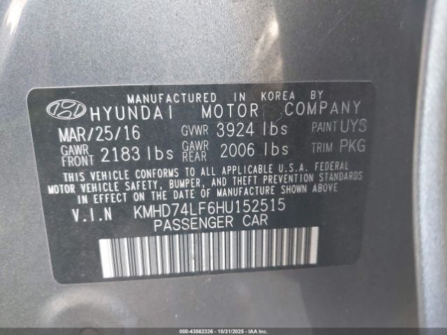 2017 HYUNDAI ELANTRA KMHD74LF6HU152515 Photo 8