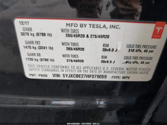 2017 TESLA MODEL X 5YJXCBE27HF079059 Photo 8