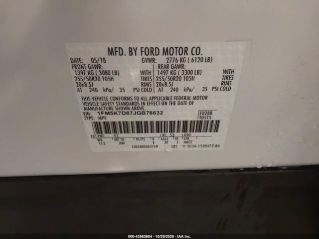 2018 FORD EXPLORER 1FM5K7D87JGB78632 Photo 8