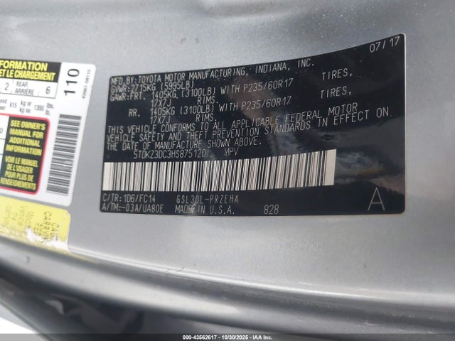 Toyota Sienna Le 8 Passenger 2017 5TDKZ3DC3HS875120 Image 9
