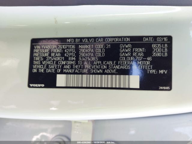 2016 VOLVO XC90 HYBRID YV4BC0PL2G1071136 Photo 8