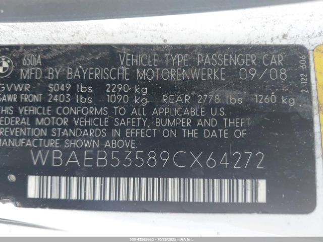 2009 BMW 650I WBAEB53589CX64272 Photo 8