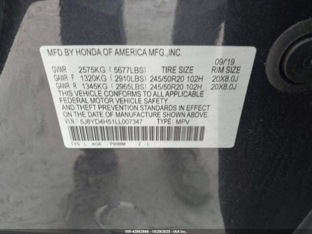2020 ACURA MDX 5J8YD4H51LL007347 Photo 8