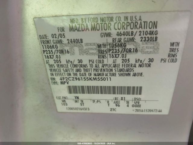 2005 MAZDA TRIBUTE 4F2CZ96155KM55011 Photo 8
