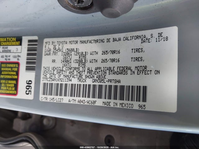 2019 TOYOTA TACOMA 3TMCZ5AN1KM211394 Photo 8