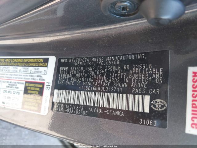 2009 TOYOTA CAMRY 4T1BE46K89U312711 Photo 8
