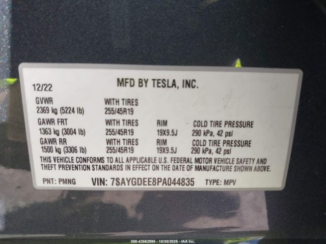 2023 TESLA MODEL Y 7SAYGDEE8PA044835 Photo 8