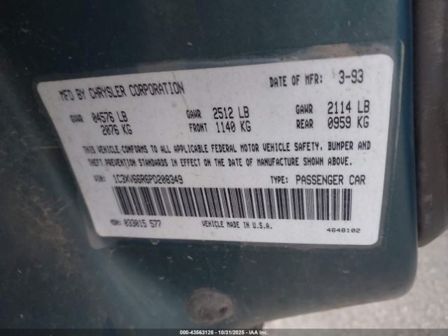 1993 CHRYSLER NEW YORKER 1C3XV66R6PD208349 Photo 8