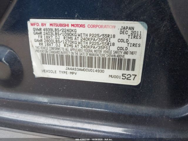 2012 MITSUBISHI OUTLANDER JA4AS3AW0CU014930 Photo 8