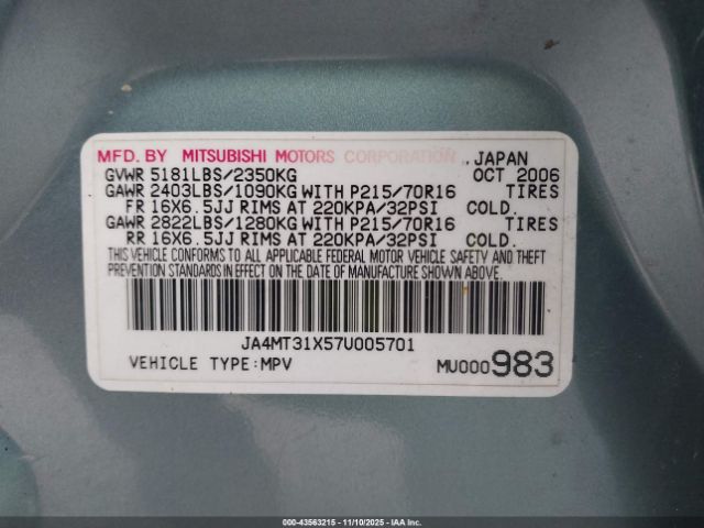 2007 MITSUBISHI OUTLANDER JA4MT31X57U005701 Photo 8