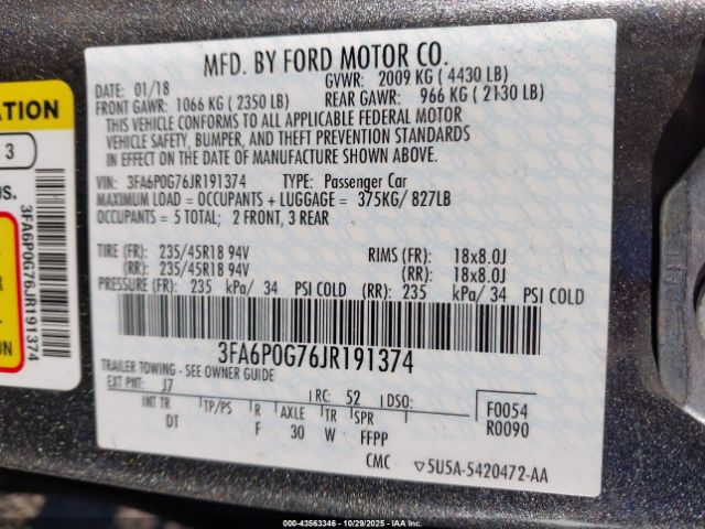 2018 FORD FUSION 3FA6P0G76JR191374 Photo 8