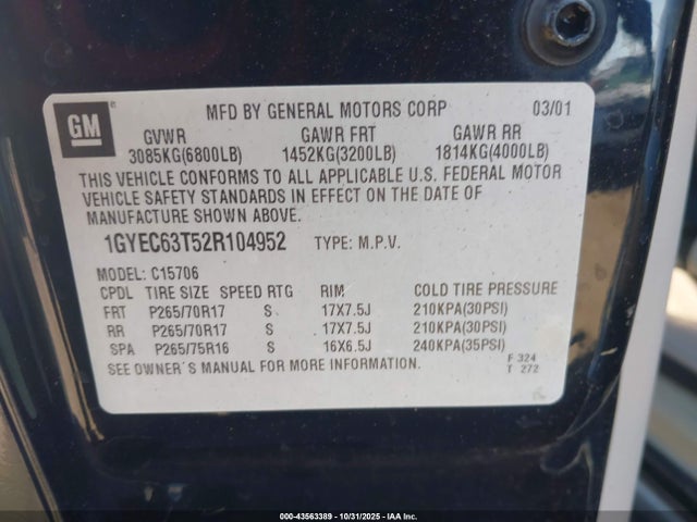 2002 CADILLAC ESCALADE 1GYEC63T52R104952 Photo 8