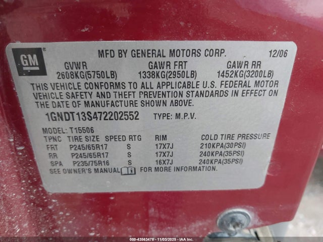2007 CHEVROLET TRAILBLAZER 1GNDT13S472202552 Photo 8