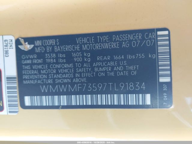 2007 MINI COOPER S WMWMF73597TL91834 Photo 8