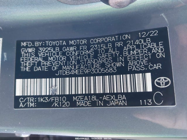 Toyota COROLLA LE 2023 JTDB4MEE9P3005683 Image 9