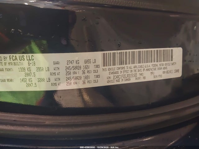 Aukcja sprzedaży 2018 Chrysler Pacifica Touring Plus, vin: 2C4RC1FG5JR315165, numer aukcji: 43563550