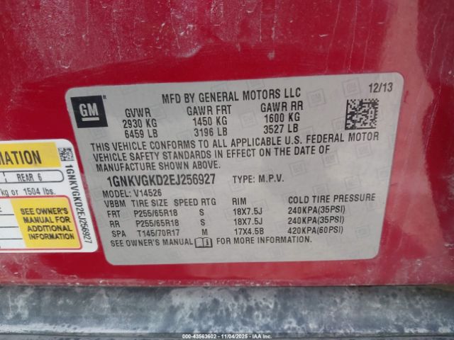 2014 CHEVROLET TRAVERSE 1GNKVGKD2EJ256927 Photo 8