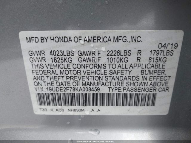2019 ACURA ILX 19UDE2F78KA008459 Photo 8