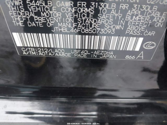 2008 LEXUS LS 460 JTHBL46F085073093 Photo 8