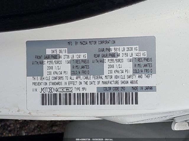 2019 MAZDA CX-9 JM3TCBDY4K0303602 Photo 8