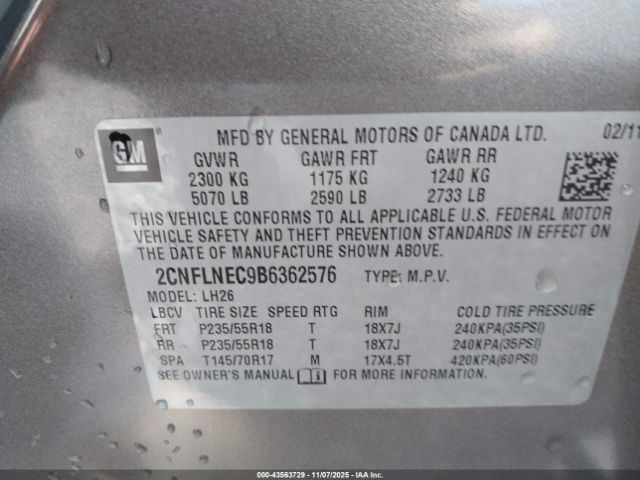 2011 CHEVROLET EQUINOX 2CNFLNEC9B6362576 Photo 8