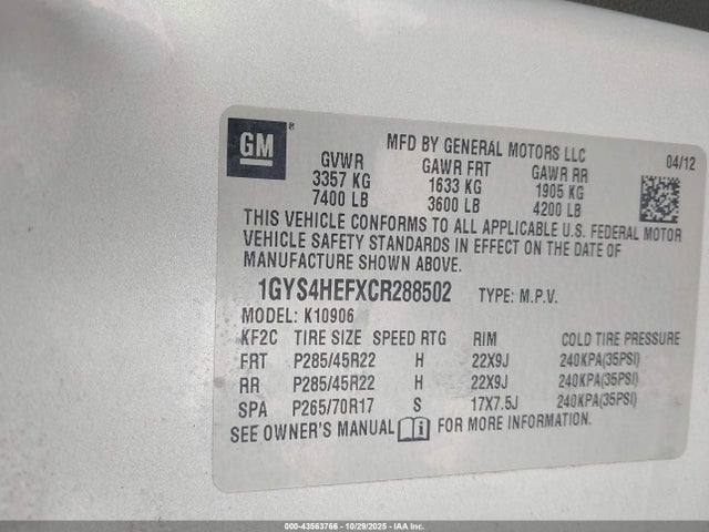 2012 CADILLAC ESCALADE ESV 1GYS4HEFXCR288502 Photo 8