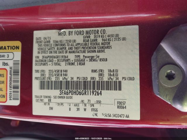 2016 FORD FUSION 3FA6P0HD6GR119264 Photo 8