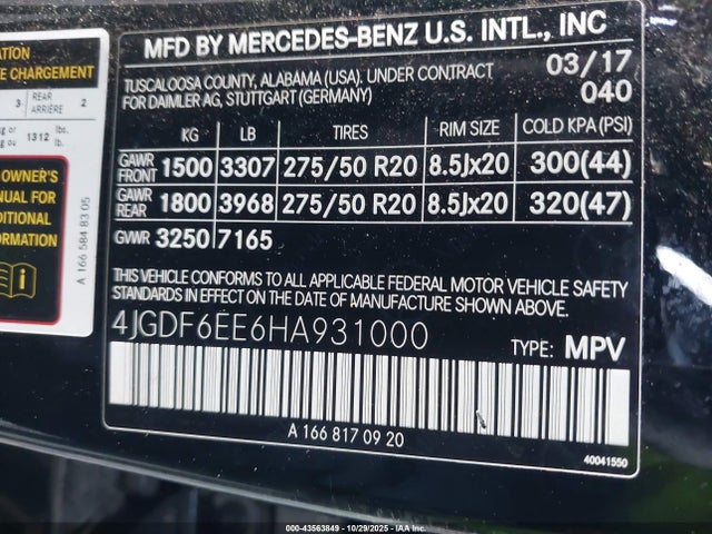 4JGDF6EE6HA931000 Mercedes-Benz Gls 450 4matic