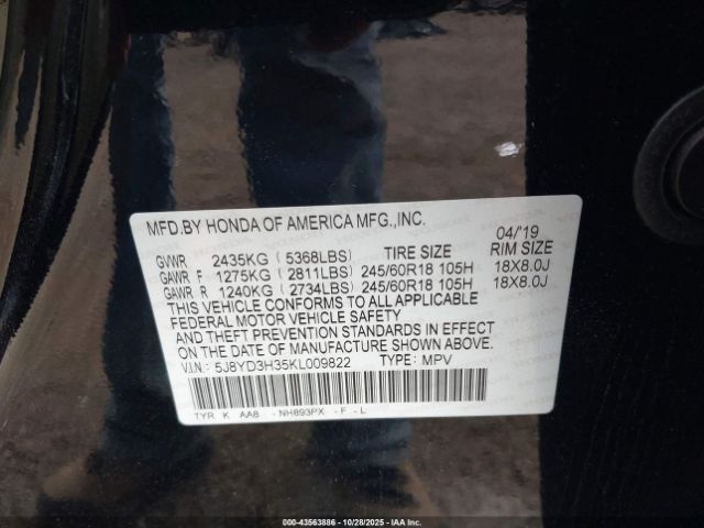 2019 ACURA MDX 5J8YD3H35KL009822 Photo 8