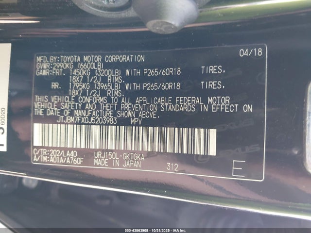 2018 LEXUS GX 460 JTJBM7FX0J5203983 Photo 8