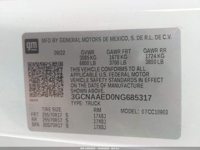 2022 CHEVROLET SILVERADO 1500 3GCNAAED0NG685317 Photo 8