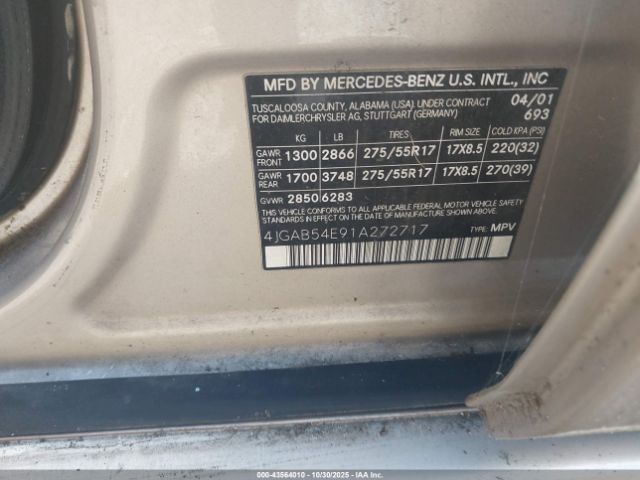 2001 MERCEDES-BENZ ML 320 4JGAB54E91A272717 Photo 8