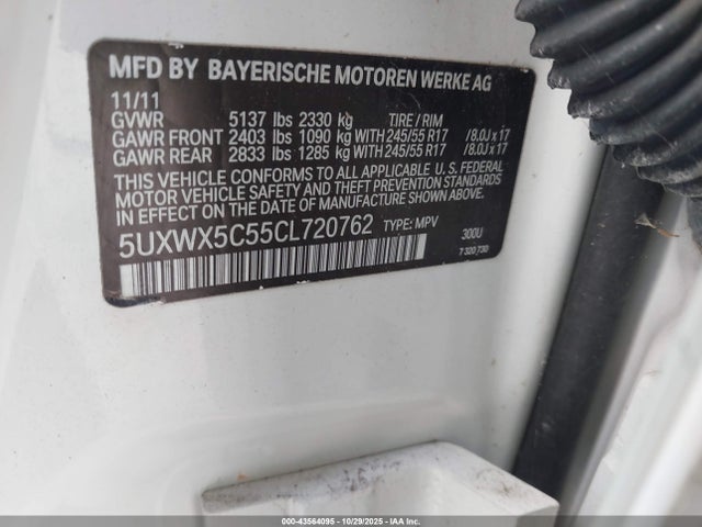 43564095 :رقم المزاد ، 5UXWX5C55CL720762 vin ، 2012 Bmw X3 Xdrive28i مزاد بيع