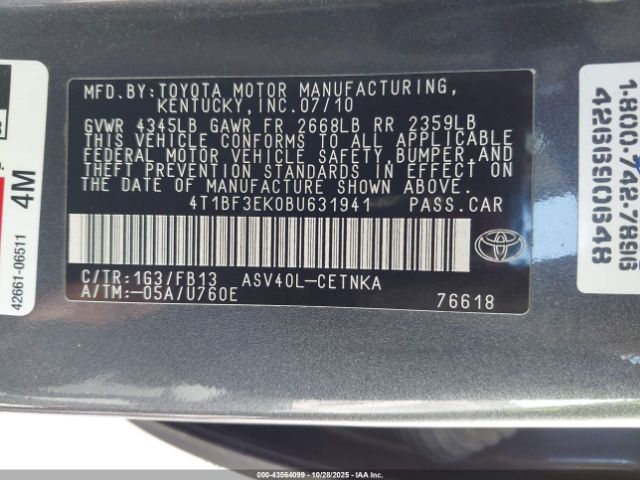 2011 TOYOTA CAMRY 4T1BF3EK0BU631941 Photo 8