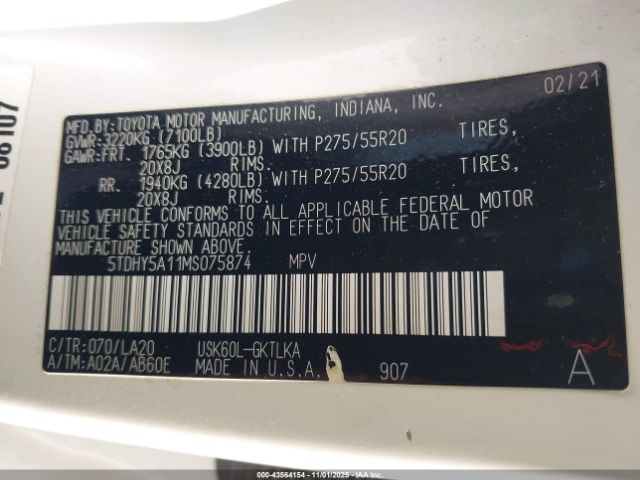 2021 TOYOTA SEQUOIA 5TDHY5A11MS075874 Photo 8