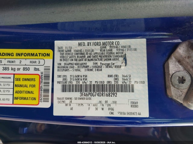 2013 FORD FUSION 3FA6P0G74DR168292 Photo 8