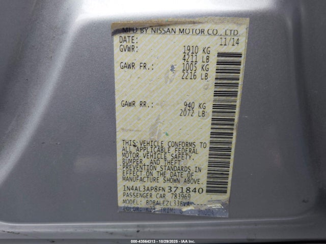 Nissan Altima 2.5 S 2015 1N4AL3AP8FN371840 Image 9