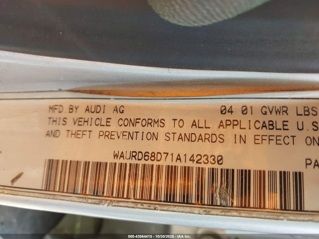 2001 AUDI S4 WAURD68D71A142330 Photo 8