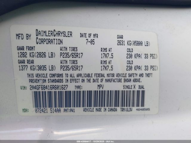 2006 CHRYSLER PACIFICA 2A4GF68416R601627 Photo 8