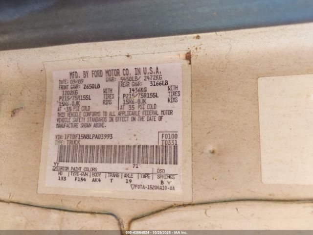 1990 FORD F150 1FTDF15N8LPA03993 Photo 8