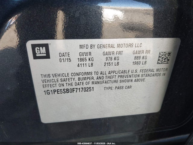 1G1PE5SB0F7170251 Chevrolet Cruze 2lt Auto