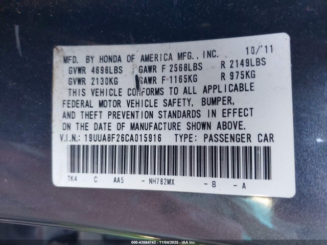 2012 ACURA TL 19UUA8F26CA015916 Photo 8