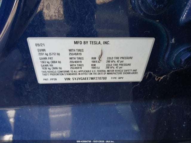 2021 TESLA MODEL Y 5YJYGAEE7MF270780 Photo 8