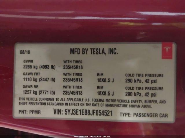 2018 TESLA MODEL 3 5YJ3E1EB8JF054521 Photo 8
