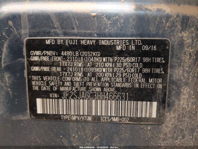 2017 SUBARU FORESTER JF2SJAGC3HH466631 Photo 8