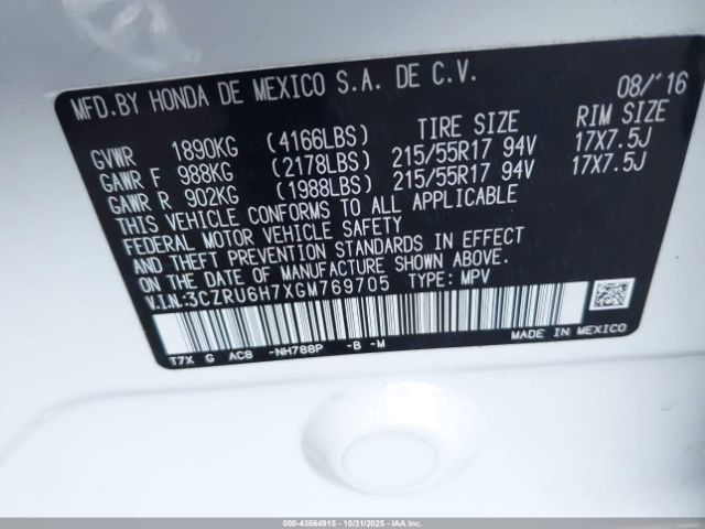 2016 HONDA HR-V 3CZRU6H7XGM769705 Photo 8