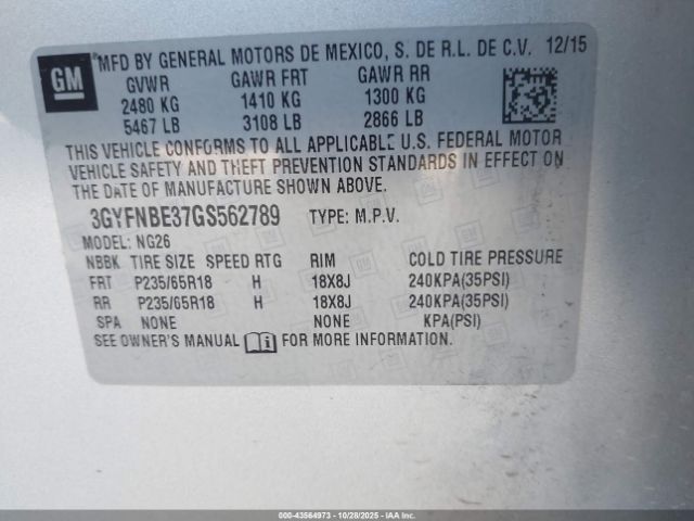 2016 CADILLAC SRX 3GYFNBE37GS562789 Photo 8